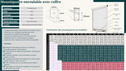 Moustiquaire enroulable avec coffre   -  Gris anthracite RAL 7016