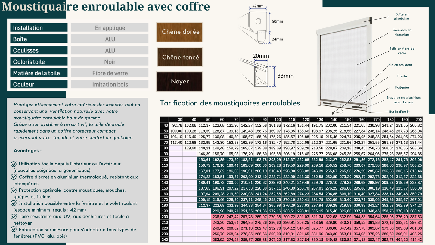 Moustiquaire enroulable avec coffre   -  Imitation bois