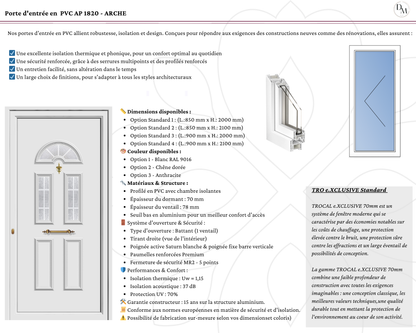 Porte d'entrée en  PVC AP 1820 - ARCHE