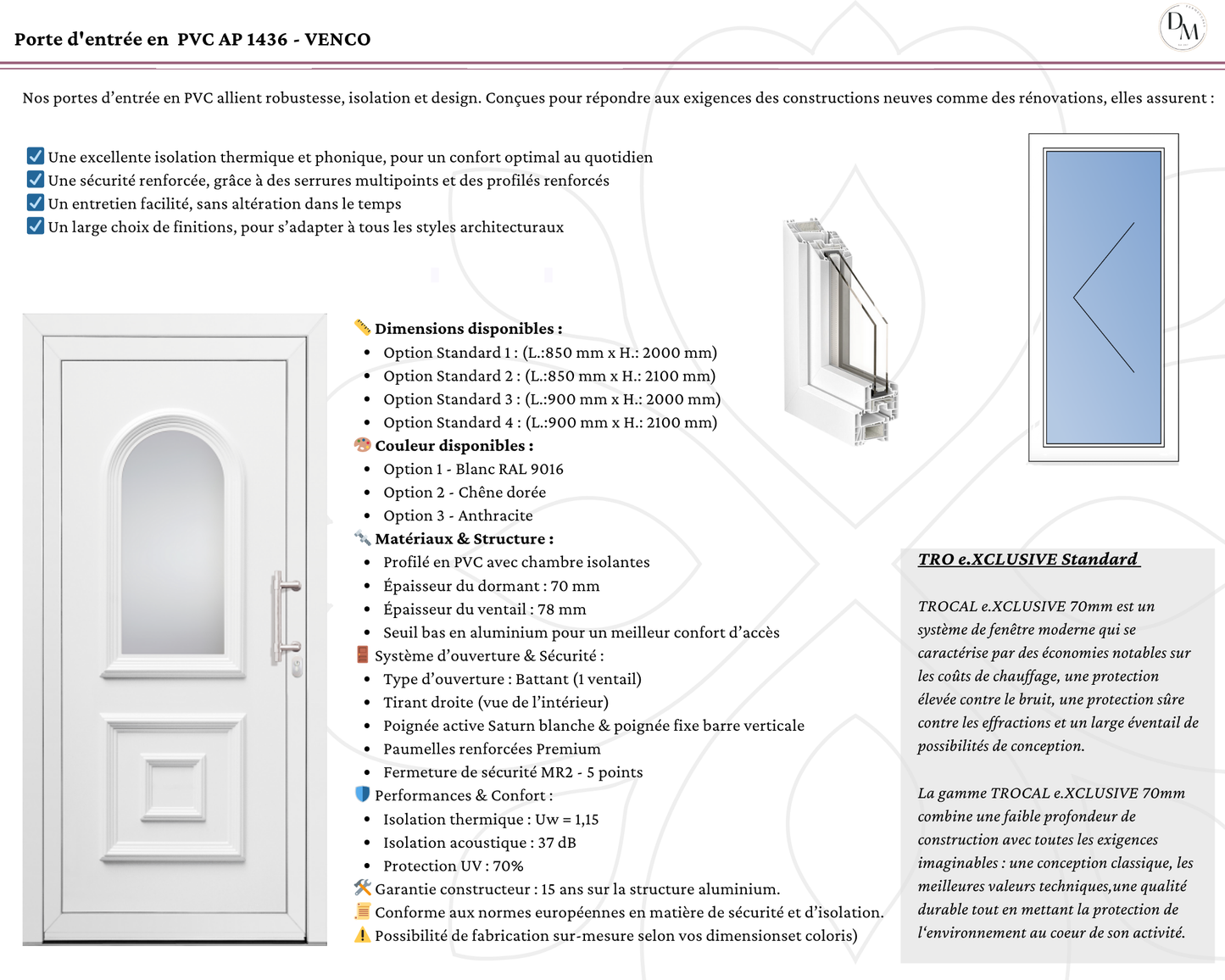 Porte d'entrée en  PVC AP 1436 - VENCO