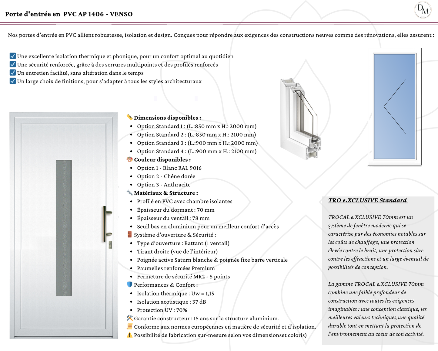 Porte d'entrée en  PVC AP 1406 - VENSO
