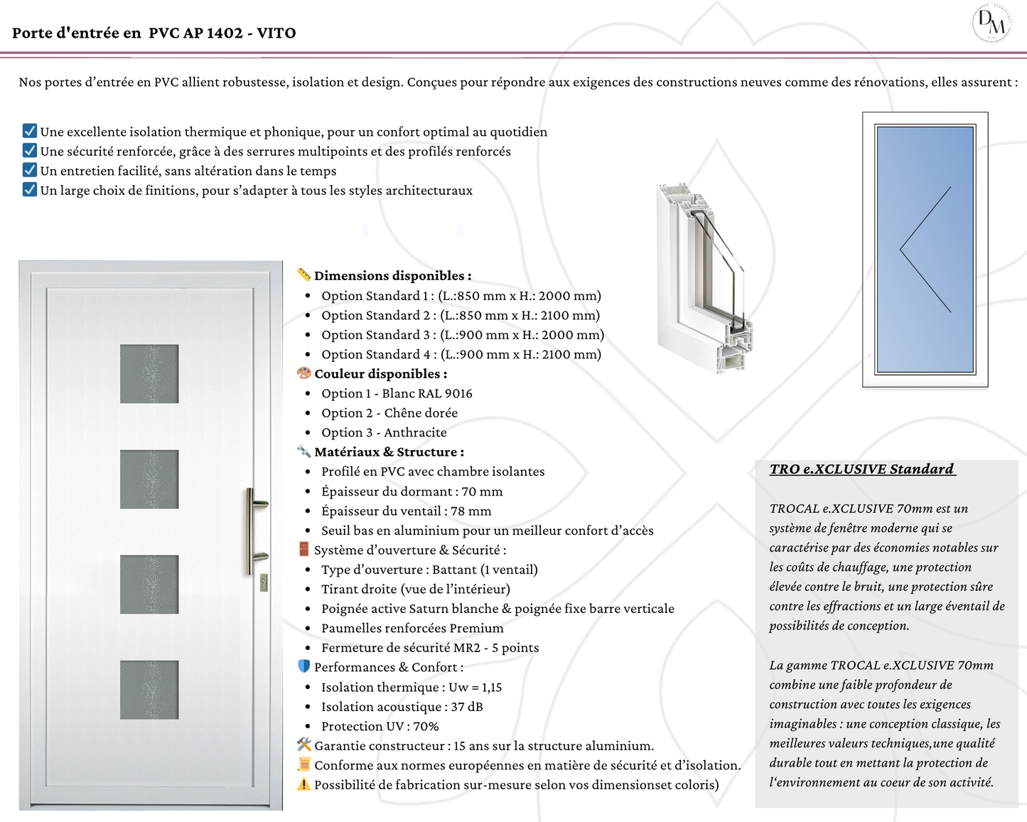 Porte d'entrée en  PVC AP 1402 - VITO