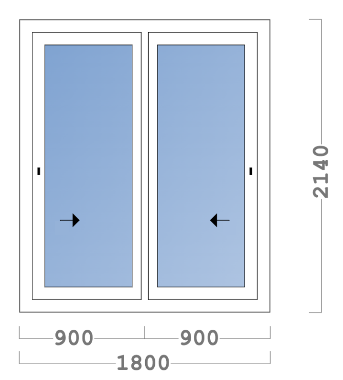 Châssis coulissant en aluminium 2 ventaux DMBG Pro (L.:1800mm x H.:2140mm)