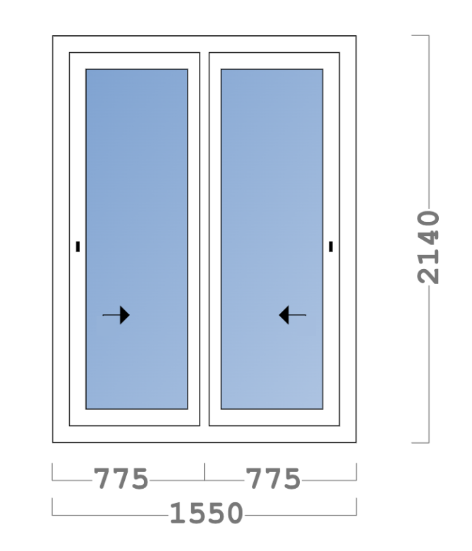 Châssis coulissant en aluminium 2 ventaux DMBG Pro (L.:1550mm x H.:2140mm)