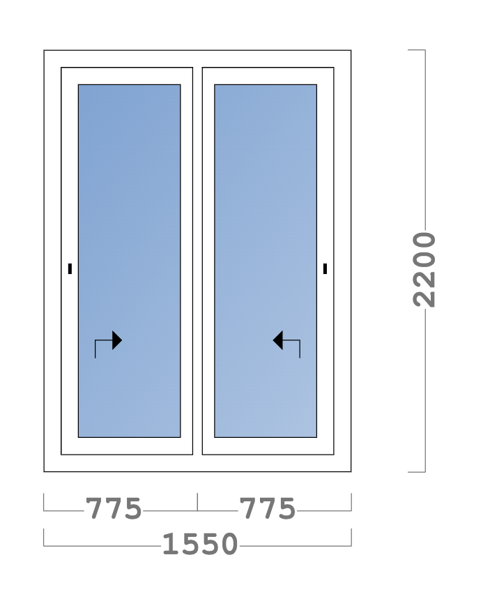 Châssis coulissant en aluminium à soulèvement 2 ventaux  SMARTIA S560 (L.:1550mm x H.:2200mm)