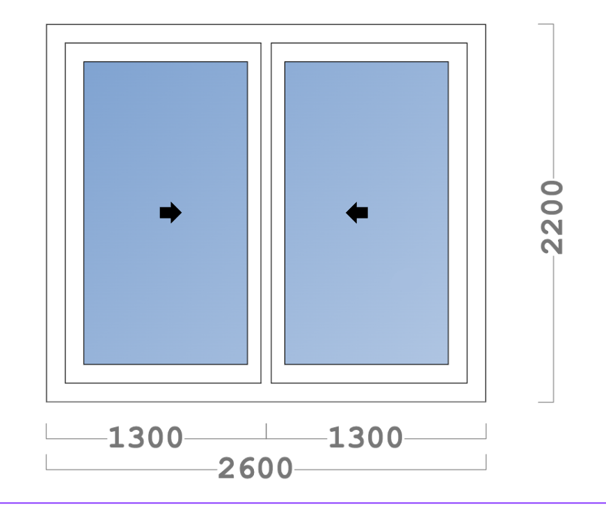 Châssis coulissant en aluminium 2 ventaux  SMARTIA 350 (L.:2600mm x H.:2200mm)