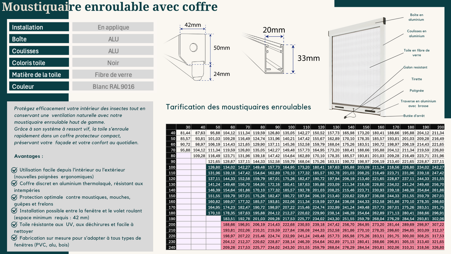 Moustiquaire enroulable avec coffre   -  Blanc RAL 9016