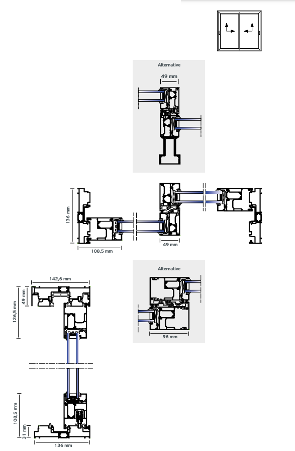 Châssis coulissant en aluminium à soulèvement 3 ventaux  SMARTIA S560 (L.:3200mm x H.:2200mm)