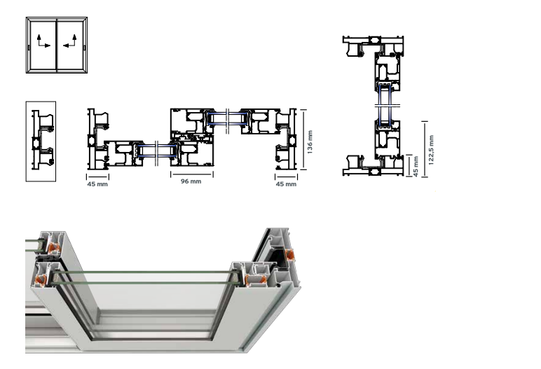 Châssis coulissant en aluminium à soulèvement 3 ventaux  SMARTIA S560 (L.:3200mm x H.:2200mm)