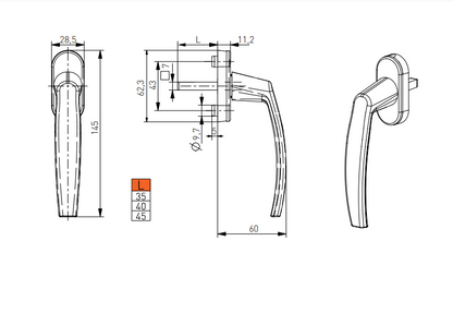 Poignée VICTORY en aluminium pour fenêtre en pvc, aluminium ou bois